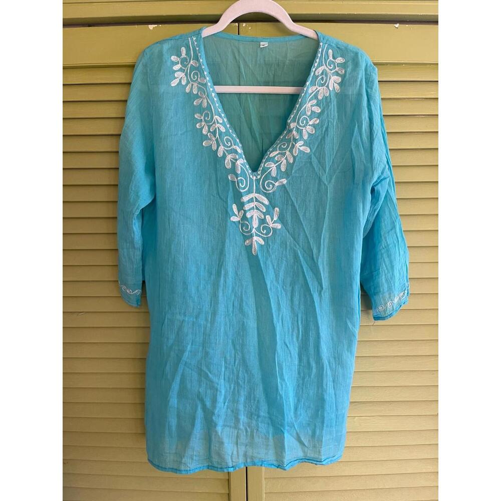 DEI Swimsuit Coverup Aqua with Applique - Size M - Cute!